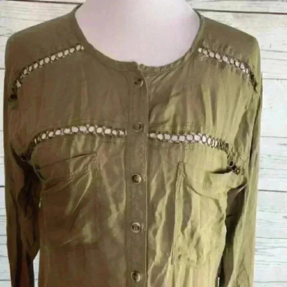 Free People olive green chain button down shirt Xs - Picture 8 of 8